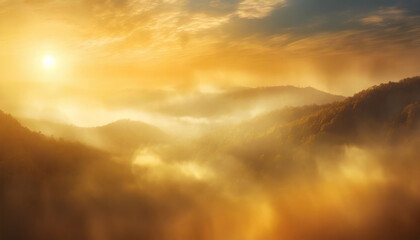 Naklejka premium golden sky backdrop, radiant sunlight, outdoor scene with blurred elements, perfect for uplifting themes or natural beauty concepts 