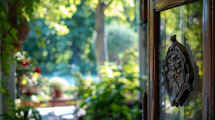 window in the background showing views of a garden generative ai