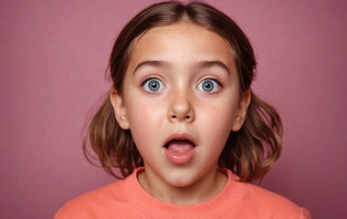 Portrait of a cute little girl on a purple background. Close-up.