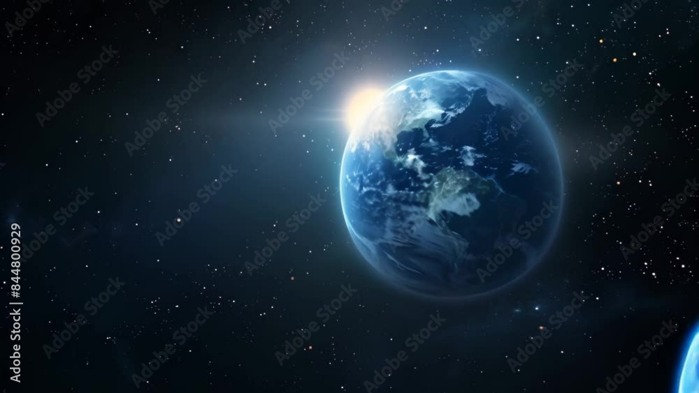 Aufkleber planet earth surrounded by meteor shower in outer space. high-resolution space photography. astronom