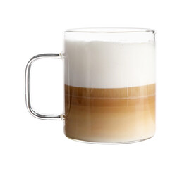 Aromatic coffee in glass mug isolated on white