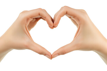 A close-up of a woman's hand making a heart shape with both hands isolated on transparent background