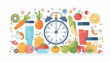 Naklejka premium Comprehensive Intermittent Fasting Infographic Highlighting Health Benefits with Colorful Icons