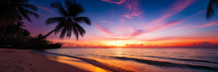 Obraz premium Nature Sunset Beach Web Banner Background, Web Cover Image, Footer Image 