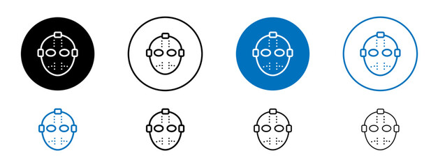 Hockey mask vector icon set. scary goalie mask vector icon in black and blue color.