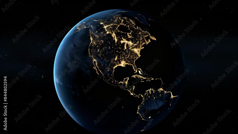 Poster planet earth illuminated by city lights at night in outer space. high-resolution space photography. 