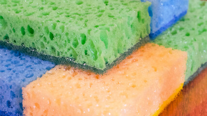 Cleanliness Accessories. Bright sponges for household cleaning and hygiene. Uses for  E-commerce listings, household tips blogs.