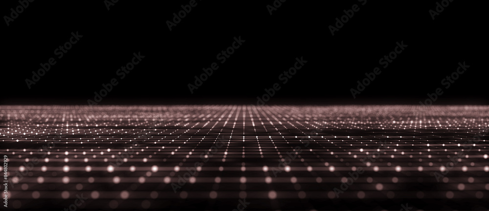 Aufkleber Perspective grid background. Network connection structure. Abstract wireframe landscape. Abstract mesh background. 3d rendering.