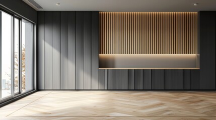 Empty Room with Wooden Wall Panel
