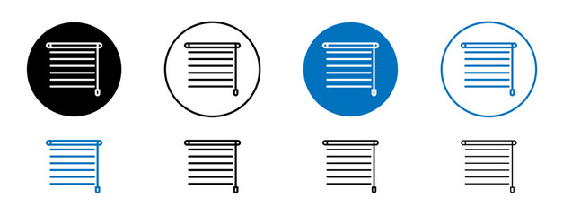 Blinds icon set. house window roller vector icon in black and blue color.