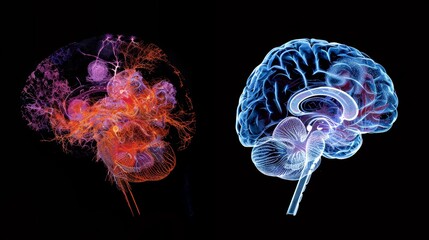 Fototapeta premium Digital Representation of Brain Activity Before and After Intermittent Fasting - Function and Clarity