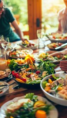 Fototapeta premium Family Celebrating Success with Healthy DASH Diet Meal, Smiling with Healthy Dishes Around the Table