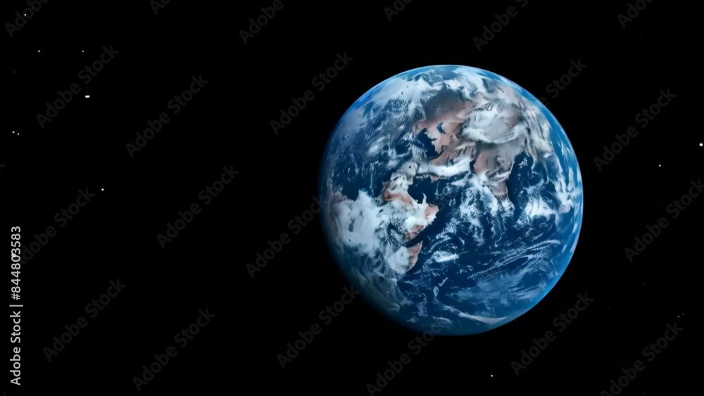 Poster Realistic globe of Earth in outer space with black background. High-resolution space photography. Global representation and geography concept. Design for poster