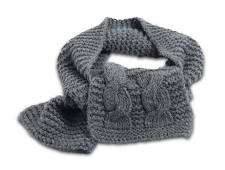 One grey knitted scarf on white background