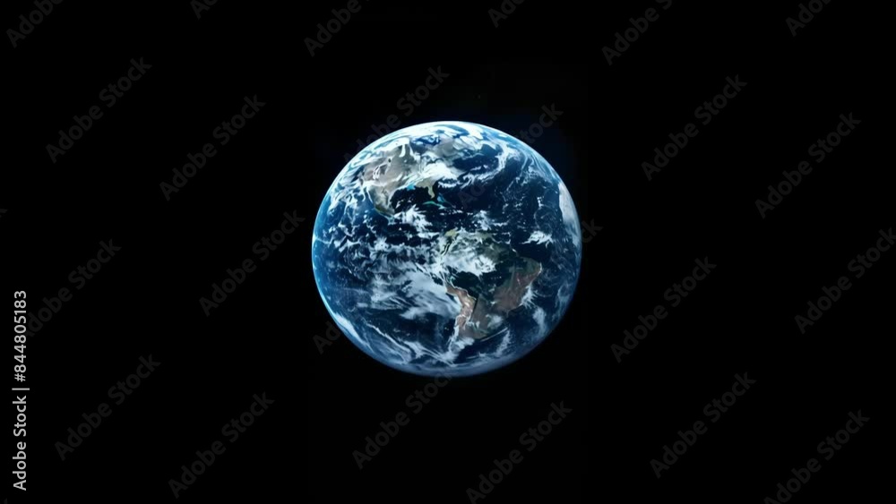 Poster Realistic globe of Earth in outer space with black background. High-resolution space photography. Global representation and geography concept.