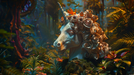 statue de licorne dans le style d'une sculpture antique