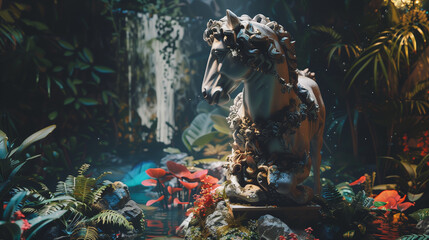 statue de licorne dans le style d'une sculpture antique