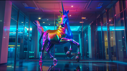 licorne en plastique colorée dans un bureau d'affaires