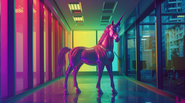 licorne color&eacute;e dans un bureau d'affaires