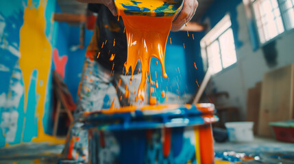 peinture orange vive qui coule