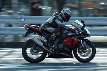 Motorcyclist on Black and Red Bike Riding on Highway