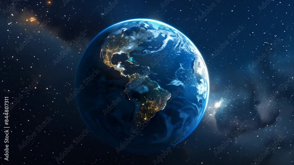 Poster planet earth illuminated by city lights at night in outer space. high-resolution space photography. 