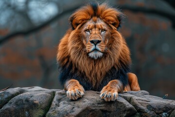 Majestic Lion Resting on Rock