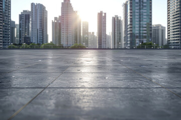 empty concrete floor in front of modern buildings with space for product, text or inscriptions
