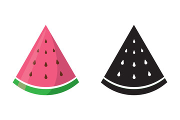 illustration of a watermelon slice, colored and black watermelon design element, isolated vector illustration on white background,