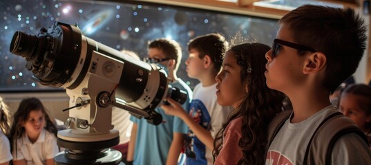 Students Exploring Astronomy on a School Field Trip to a Space Observatory