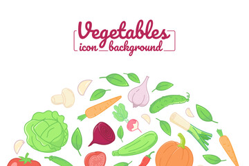 Vegetables flat icons. illustration, card, posters, banners. round design