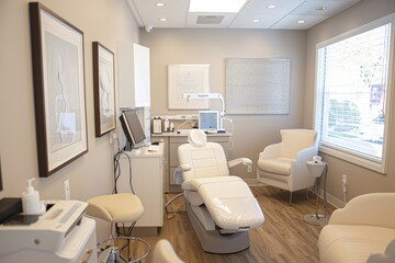 Fototapeta premium Bright and Modern Dermatology Clinic Room with IPL Equipment Ready for Treatment Session
