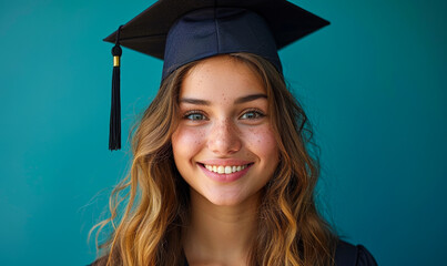 Joyful female graduate smiling with diploma against vibrant background, celebrating educational achievement and success, day-time enthusiastic and proud mood