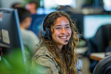 Smiling Woman Providing Customer Service