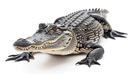 American Alligator in front of a white background
