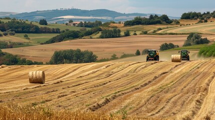 Fototapeta premium Baling Machines in Hay Fields