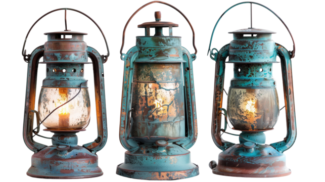 Set of Antique Lanterns with Rustic Designs