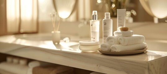 High-End Spa Offering RF Lifting with Elegant Skincare Promotional Materials on Display