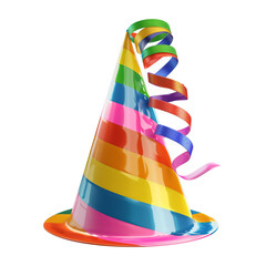 Colorful Party Hat with Rainbow Stripes and Streamers