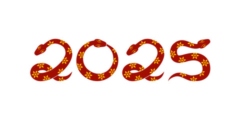 Snake numbers 2025. Happy New Year poster, banner, background, template. Pattern, symbol, sign, line, icon, silhouette, tattoo. Astrology China lunar calendar.