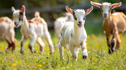 Obraz premium Young Goats Playing in Field