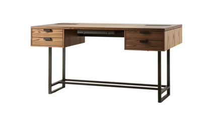 Modern Office Desk with Light Wood Top and Metal Legs