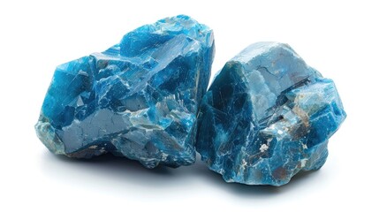 Tumbled blue apatite mineral sample isolated on a white backdrop