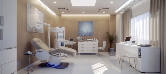 Modern Clinic Room with IPL Phototherapy Equipment for Patient Comfort and Care