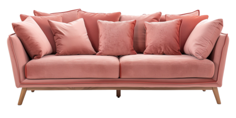 Modern Pink Fabric Sofa with Multiple Cushions