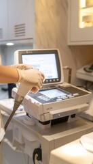 Professional Dermatologist Setting Up Advanced IPL Phototherapy Equipment in a Well-Lit Clinic Room