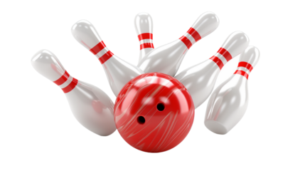 Red Bowling Ball Striking White Pins