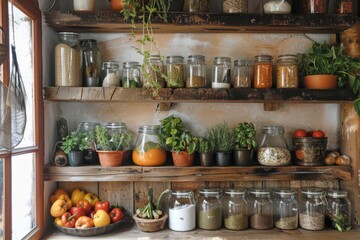 Cozy Traditional Mediterranean Kitchen with Fresh Produce, Herbs, and Spices