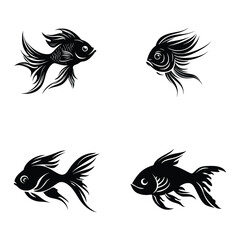 Fototapeta premium set of black and white fishes