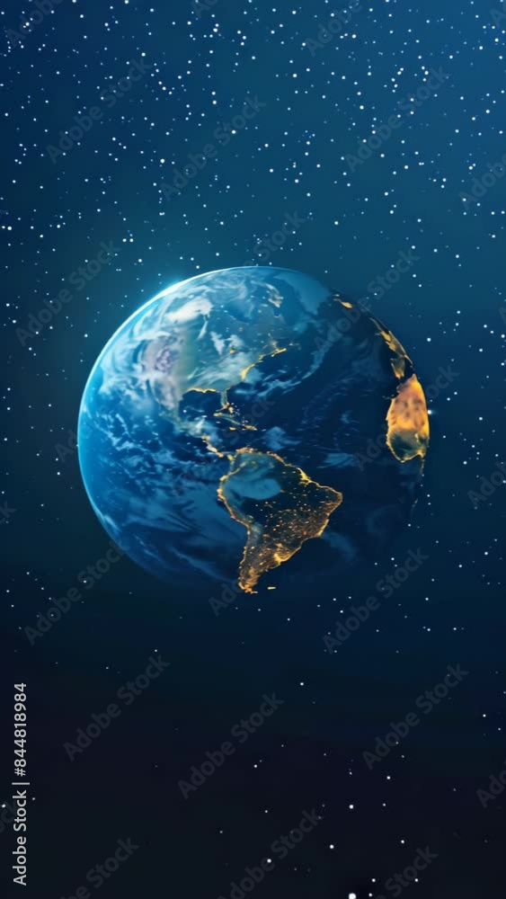 Poster planet earth illuminated at night in outer space. high-resolution space photography. astronomy and g